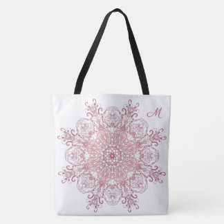 Bolso De Tela Mandala coralina floral étnica. monograma
