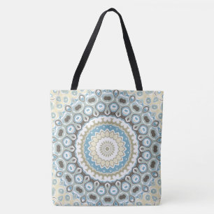 Bolso De Tela Mandala Costera en Tonos de Arena, Azul y Madera F
