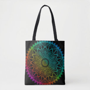 Bolso De Tela Mandalá de Arcoíris Negro