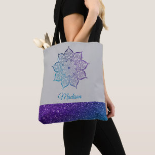Bolso De Tela Mandalá de brillo falso con ombre de púrpura y azu