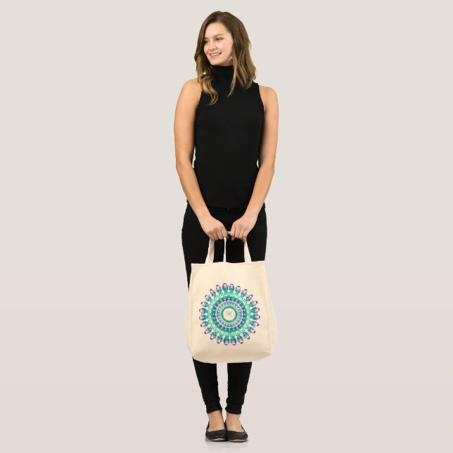 Bolso De Tela Mandala de etnia turquesa. Inicial. (Anverso (modelo))