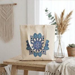 Bolso De Tela Mándala de Flor Azul