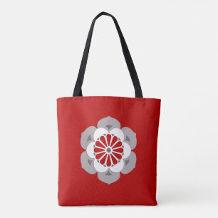 Bolso De Tela Mandala de flores Lotus, rojo oscuro, gris y blanc