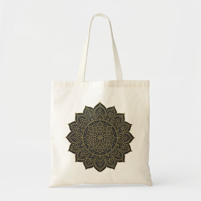 Bolso De Tela Mandala de oro y marina (Frente)