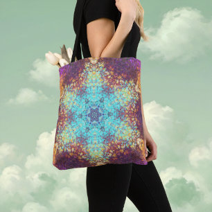Bolso De Tela Mandala digital amarillo azul y púrpura