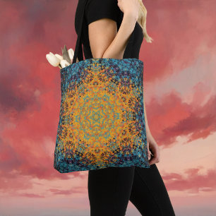 Bolso De Tela Mandala digital amarillo azul y rojo
