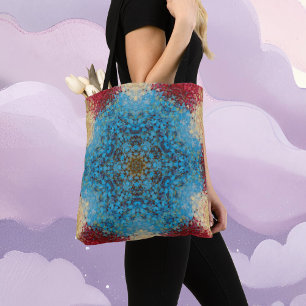 Bolso De Tela Mandala digital azul rojo y amarillo