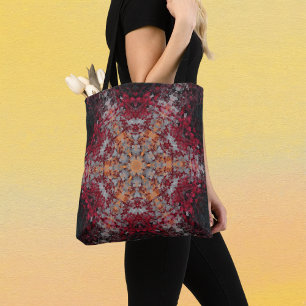 Bolso De Tela Mandala digital Naranja blanco rojo y negro