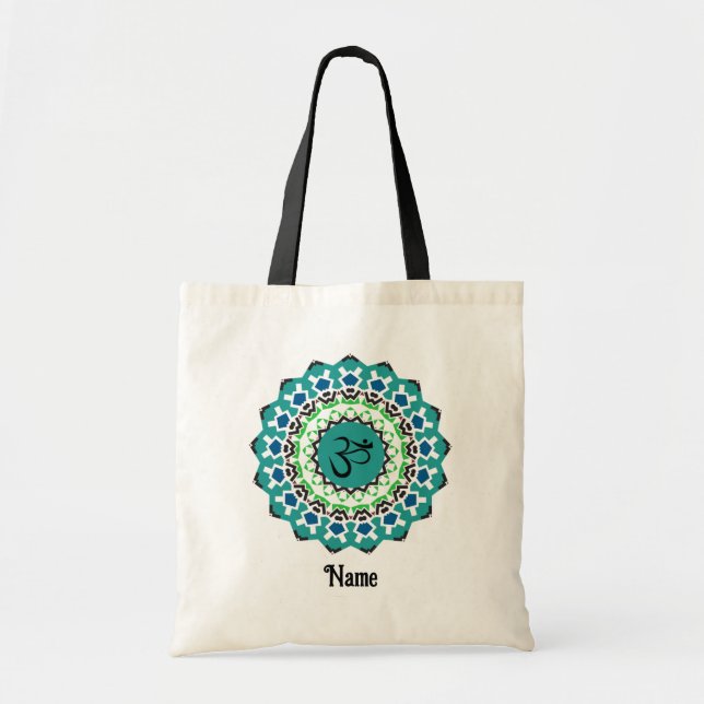 Bolso De Tela Mandala Espiritual Yoga Om Símbolo Azul Personaliz (Frente)