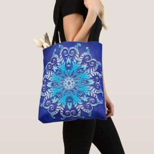 Bolso De Tela Mandala floral azul en fondo del grunge