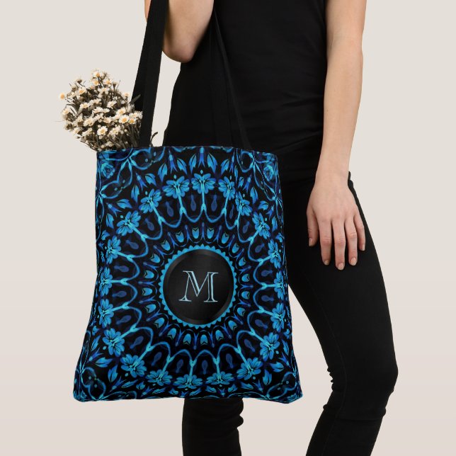 Bolso De Tela Mandala floral azul monograma (Detalle)