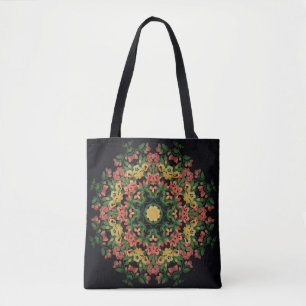 Bolso De Tela Mandala floral: rojo, amarilla.