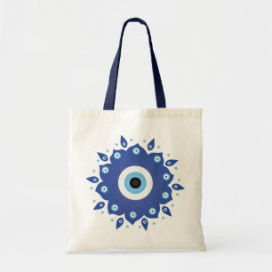 Bolso De Tela Mandala griega malvado Ojo Azul Blanco