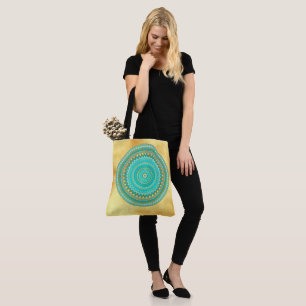 Bolso De Tela Mandala Iris azul marrón dorado