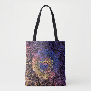 Bolso De Tela Mandala morada y amarilla: diseño dibujado a mano