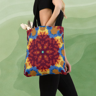 Bolso De Tela Mandala retro azul rojo y amarillo