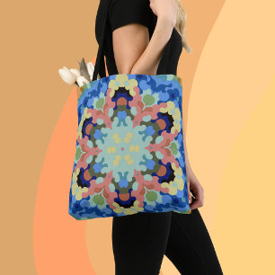 Bolso De Tela Mandala retro Flor azul rosa y amarillo
