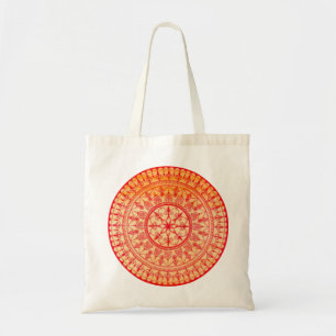 Bolso De Tela Mandala roja y anaranjada vibrante dibujada mano