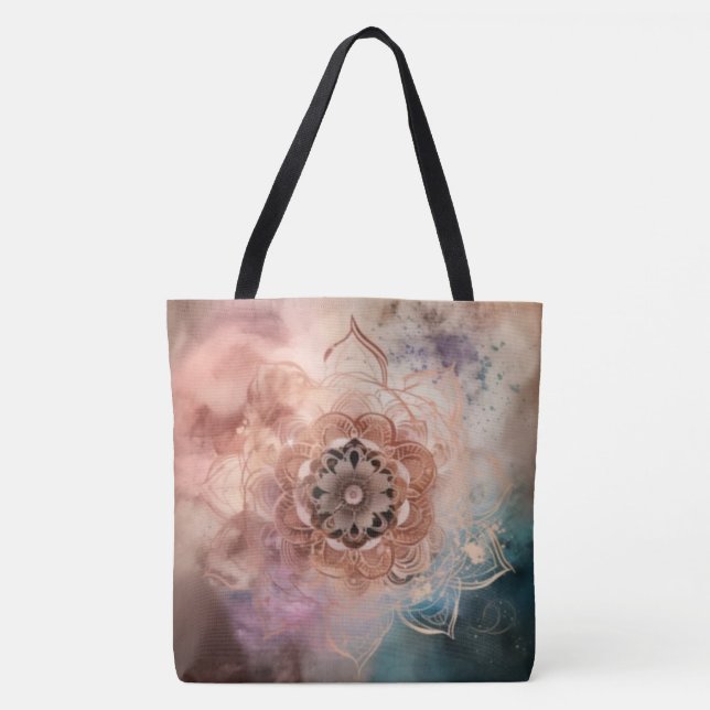 Bolso De Tela Mandala Tote Bag en un fondo nebuloso (Anverso)