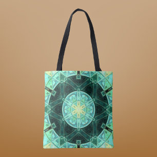 Bolso De Tela Mandala Verde azulada y amarilla