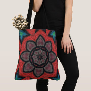 Bolso De Tela Mandalala de Flor de Caleidoscopio Rojo y Negro en