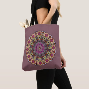 Bolso De Tela Mandalas 12 Hojas de Otoño Naranja Malva -