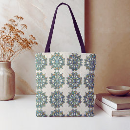 Bolso De Tela Mandalas de Flor Azul Verdoso