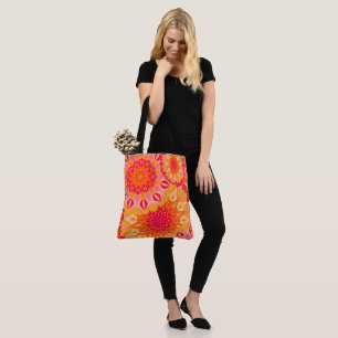 Bolso De Tela Mandalas superpuestas naranja rosa amarillo