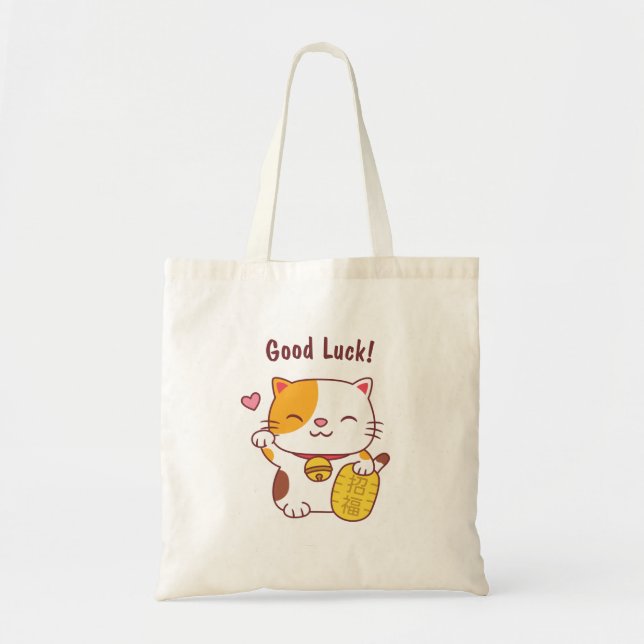 Bolso De Tela Maneki Neko japonés Doodle para gatos de buena sue (Frente)