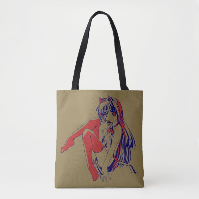Bolso De Tela Manga americana Neko Catgirl Kawaii Anime (Anverso)