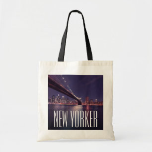 Bolso De Tela Manhattan de noche, puente de Brooklyn, East River