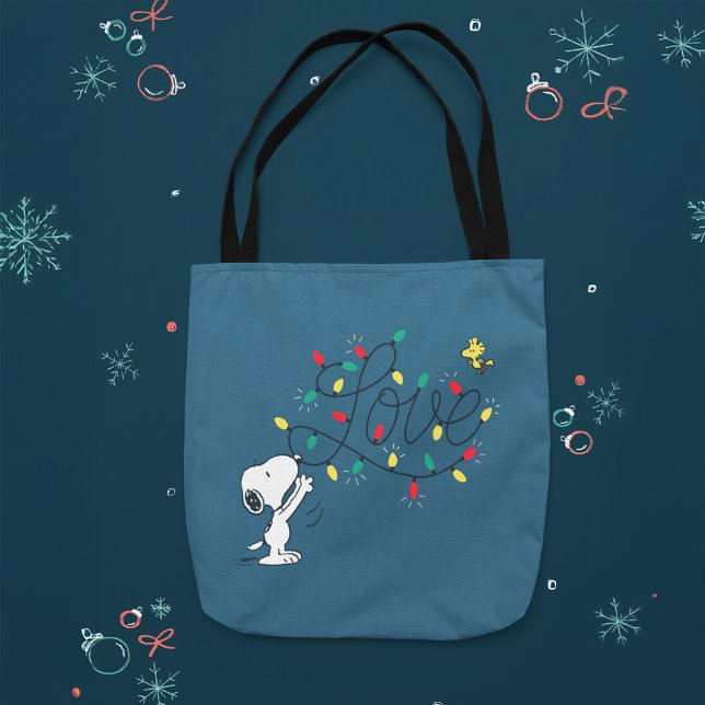 Bolso De Tela Maní | Decoración de vacaciones Snoopy & Woodstock (Tote bag on holiday background)