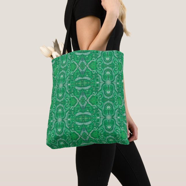 Bolso De Tela Mano Apple Stripe Bohemian Patrón Arábigo Verde (Detalle)