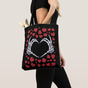 Bolso De Tela Mano de esqueleto corazón huesos divertidos día de