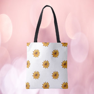 Bolso De Tela Mano de patrón de girasol dibujado amarillo