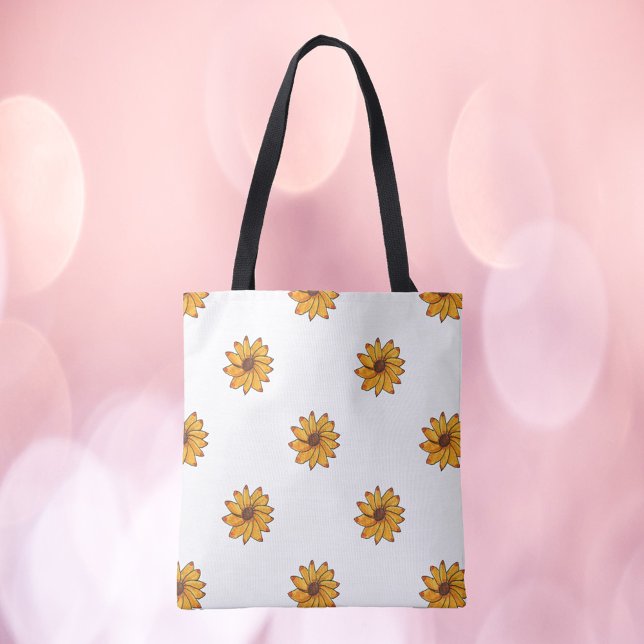 Bolso De Tela Mano de patrón de girasol dibujado amarillo (A pretty tote bag with a hand drawn sunflower pattern.)
