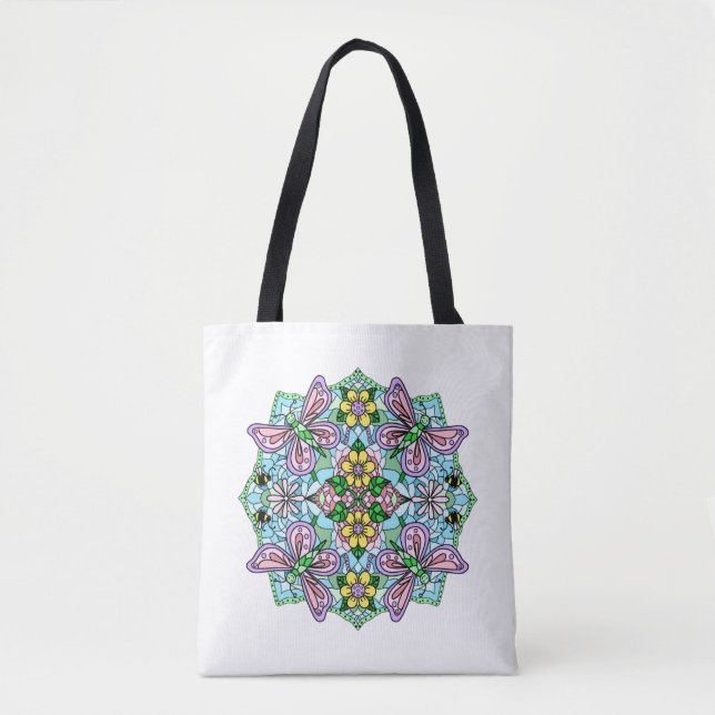 Bolso De Tela Mano dibujada de mariposa fantástica Mandala (Anverso)