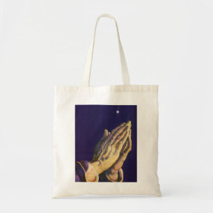 Bolso De Tela Manos antiguas orando con la estrella de Belén