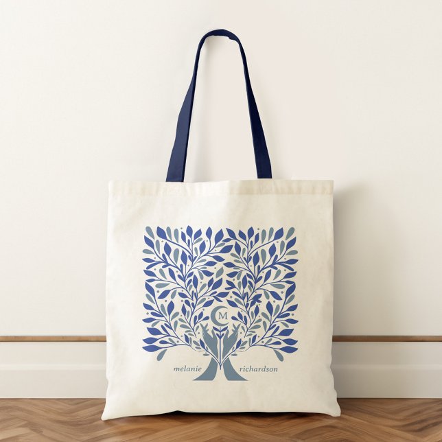 Bolso De Tela Manos espirituales Monograma de la luna de la luna (Spiritual Hands Celestial Crescent Moon Monogram Tote Bag)