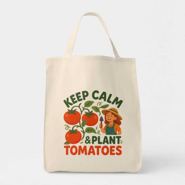 Bolso De Tela Mantén la Calma & Planta Tomates (Frente)