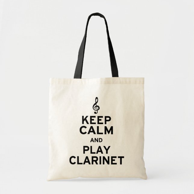 Bolso De Tela Mantener la calma y reproducir el Clarinet (Frente)