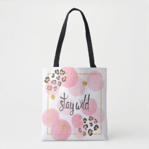 Bolso De Tela Manténganse silvestres, letra leopardo, círculos r
