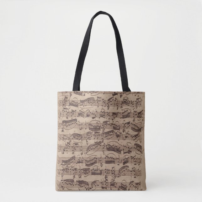 Bolso De Tela Manuscrito de la barra de música de hojas antiguas (Anverso)