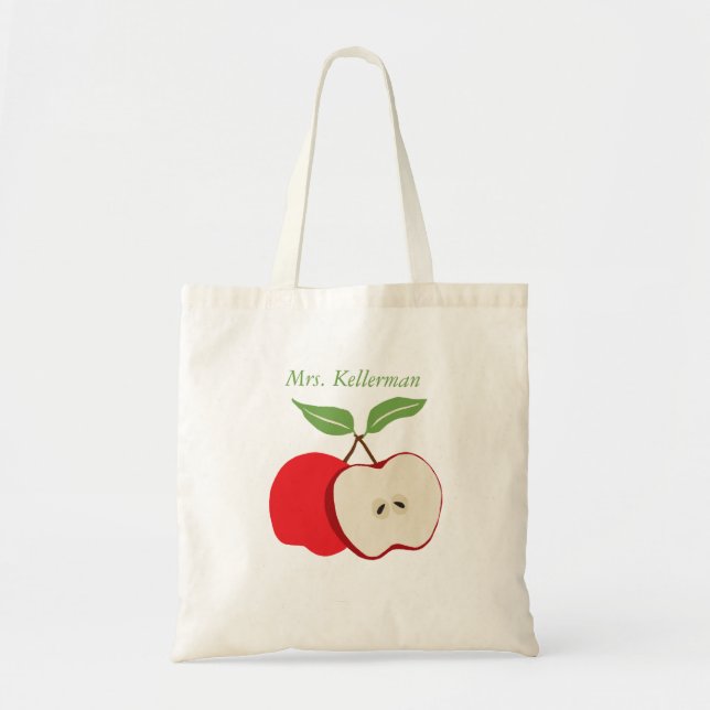 Bolso De Tela Manzana acuarela con nombre de profesor (Frente)