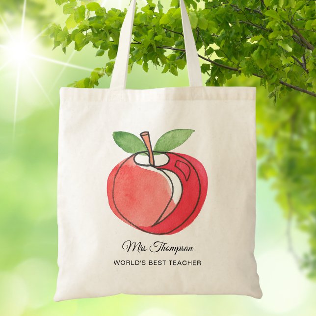 Bolso De Tela Manzana acuarela de nombre personalizado de regalo (Subido por el creador)