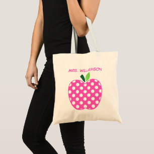 Bolso De Tela Manzana de maestro de lunares rosa y verde