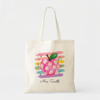 Bolso De Tela Manzana de margarita de acuarela personalizada