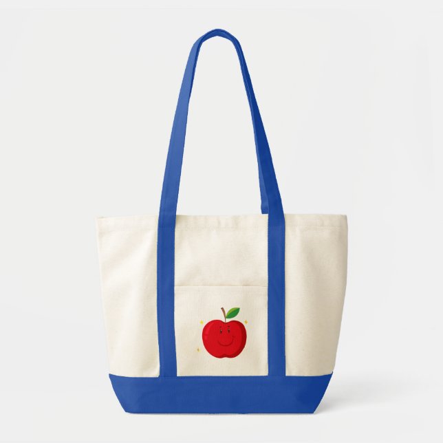 Bolso De Tela Manzana roja con cara feliz (Frente)