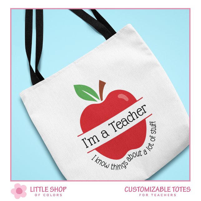 Bolso De Tela Manzana Roja Soy una Maestra Sé Cosas Personalizab (Subido por el creador)