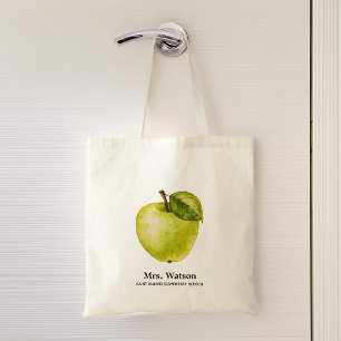 Bolso De Tela Manzana Verde Personalizada Escuela Profesor